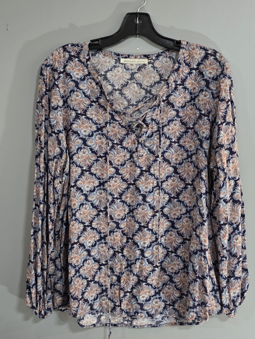 Daniel Rainn Navy and Pink Floral Long-Sleeve V-Neck Top